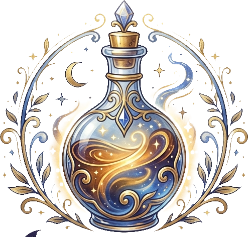 The Aalixer mark: a stoppered elixir bottle in a laurel wreath